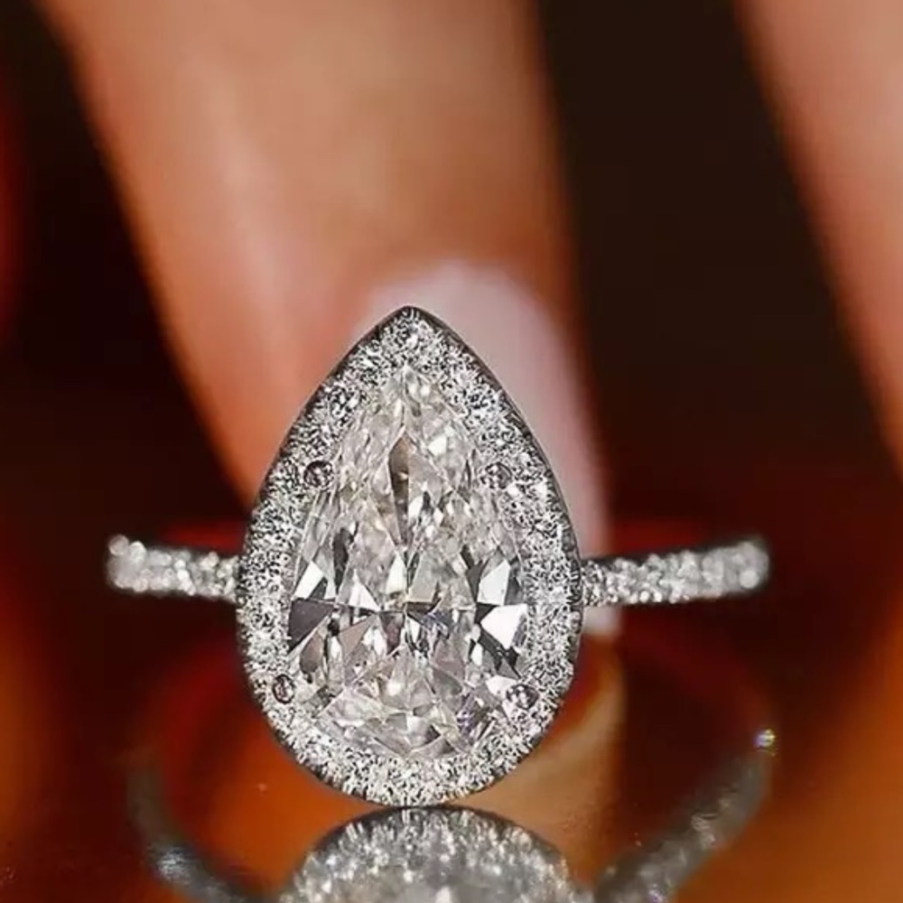 💎 New Simulated Diamond 925 Sterling Silver Pear Cut Wedding Engagement Ring